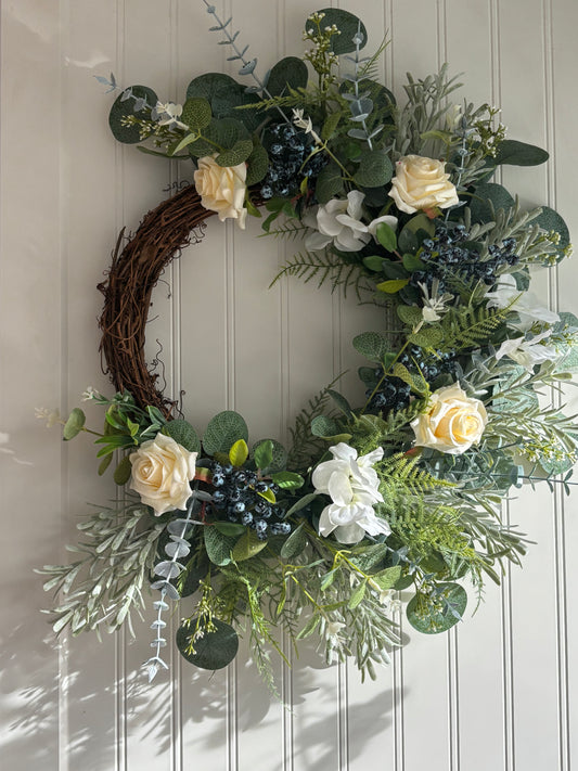 Half moon neutral floral wreath